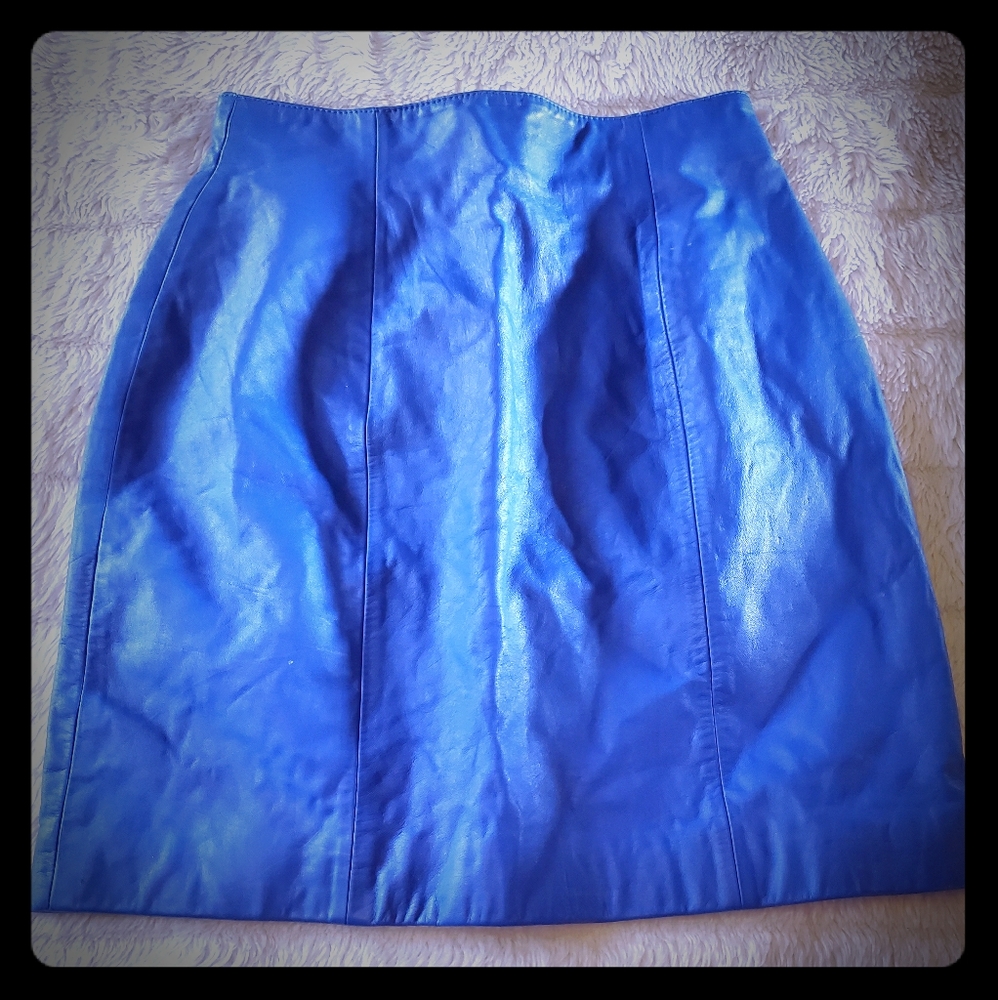 Vintage Chia Blue leather skirt